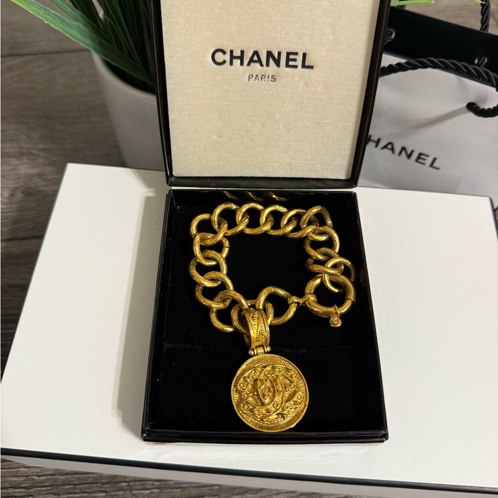 CHANEL Gold-Tone Coin Charm Bracelet